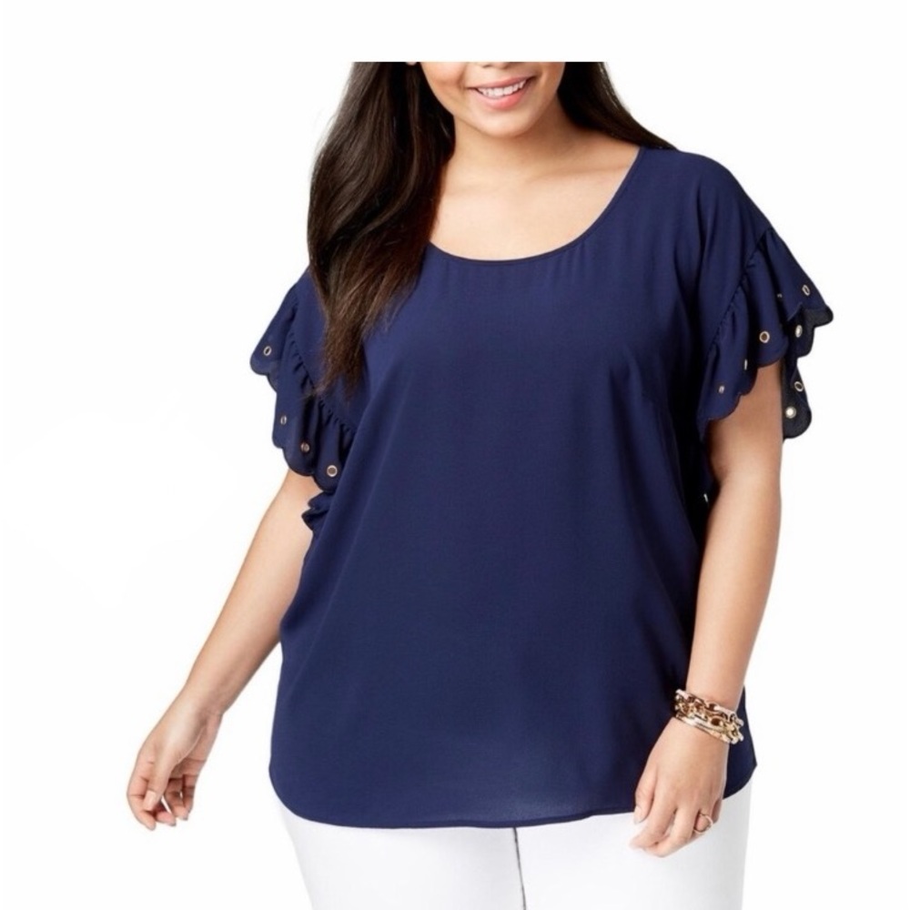 MICHAEL Michael Kors Women’s Navy Blue Short Sleeve Top